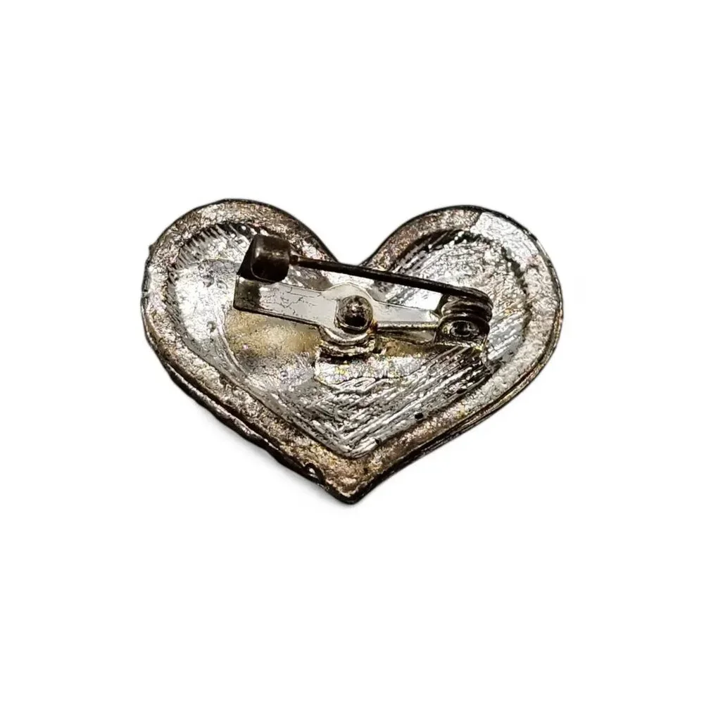 Crystal Heart Pin: Valentine's Day Brooch Silver and White